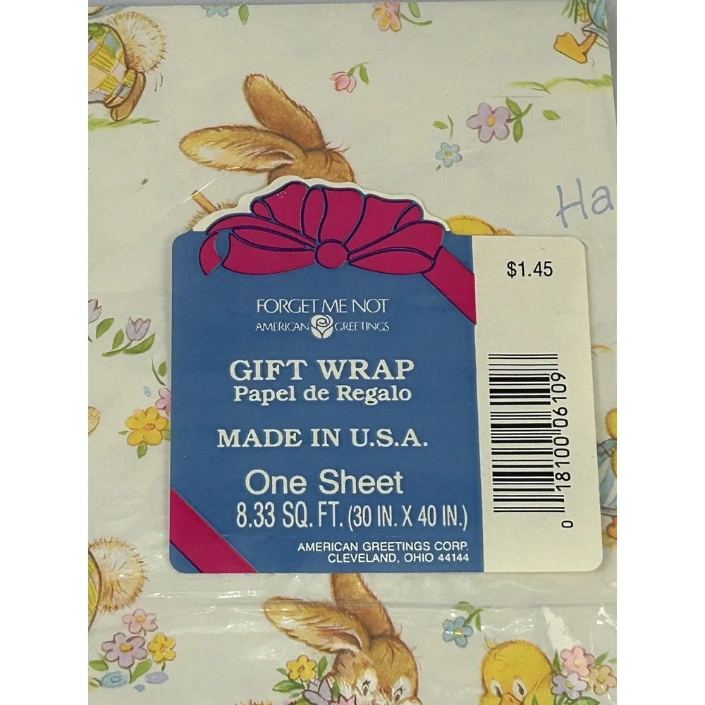 Vintage Easter Gift Wrap Sheet USA Bunny Chick Spring American Greetings NOS